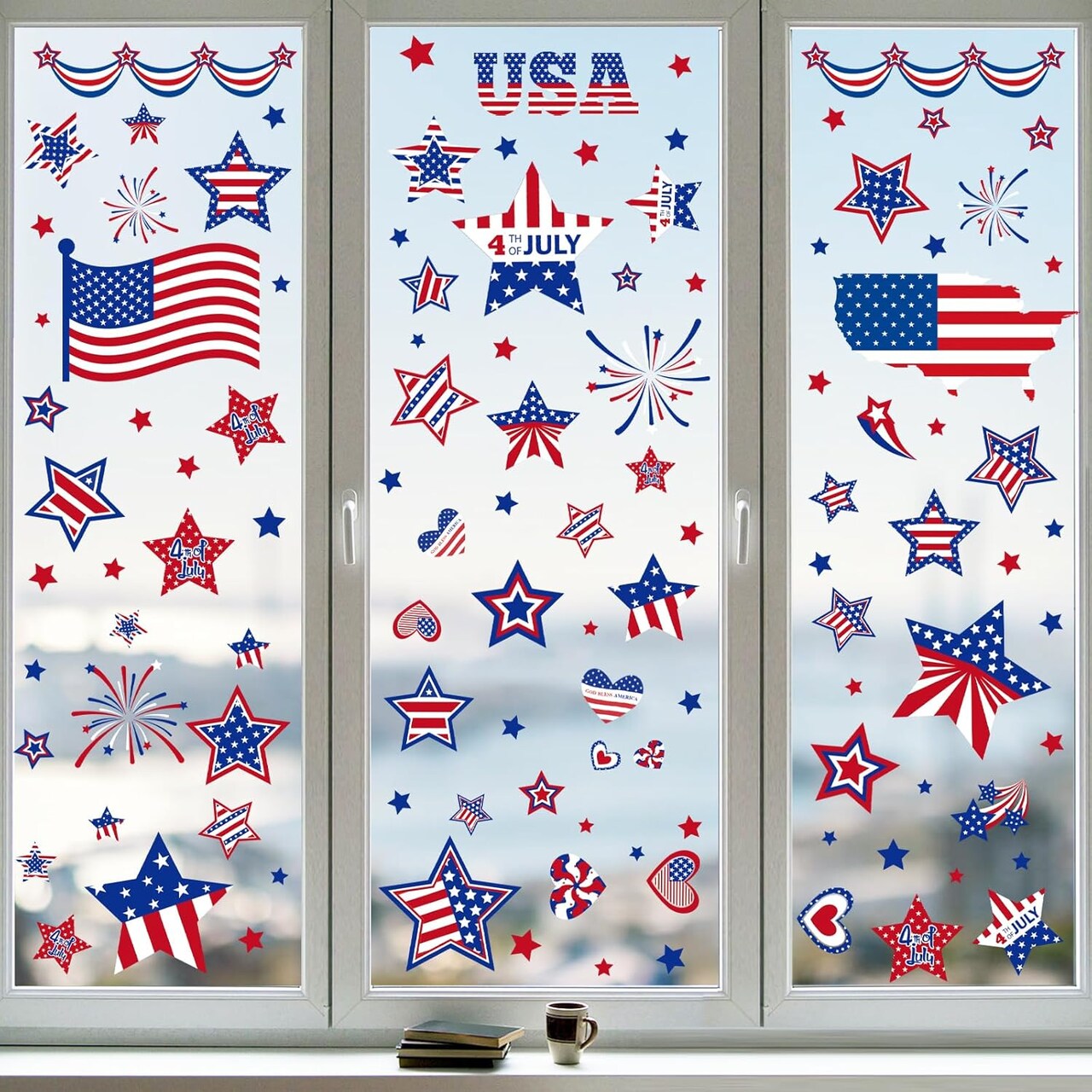 4th of July Decorations Patriotic Window Clings 9 Sheets